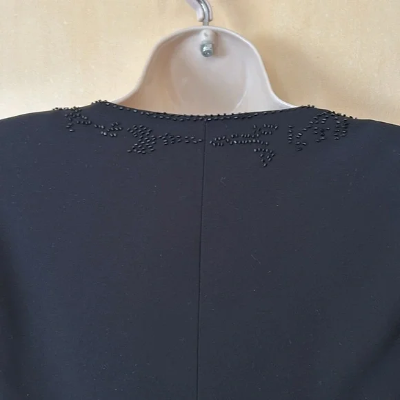 Jones New York black sheath tea length dress with beaded collar and hem size 6 - Picture 6 of 8